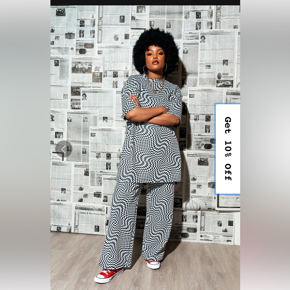 Dressed in LALA Black & White Optical Print Wide-Leg Pants Set